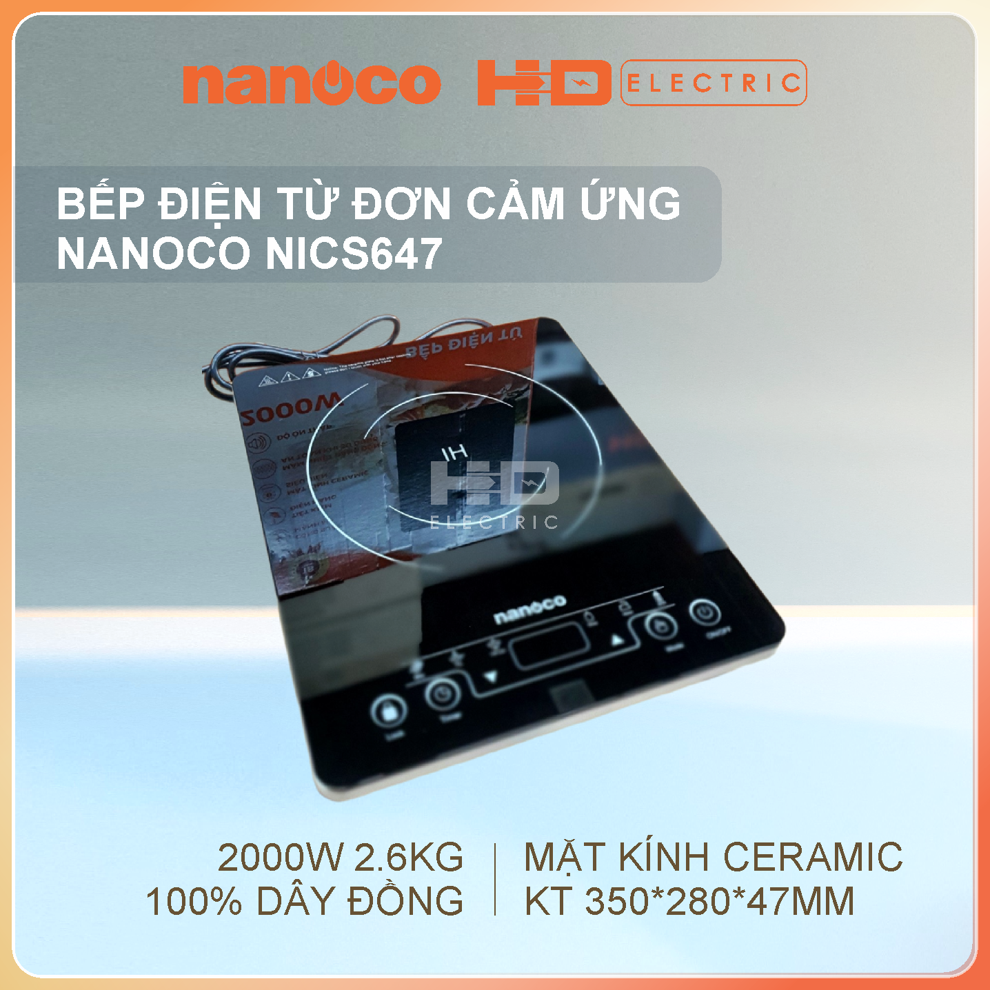 Bếp điện từ đơn Nanoco NICS648 2000W - Mặt kính Ceramic bóng